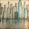 Twilight — urban skyline teal beige reflection water